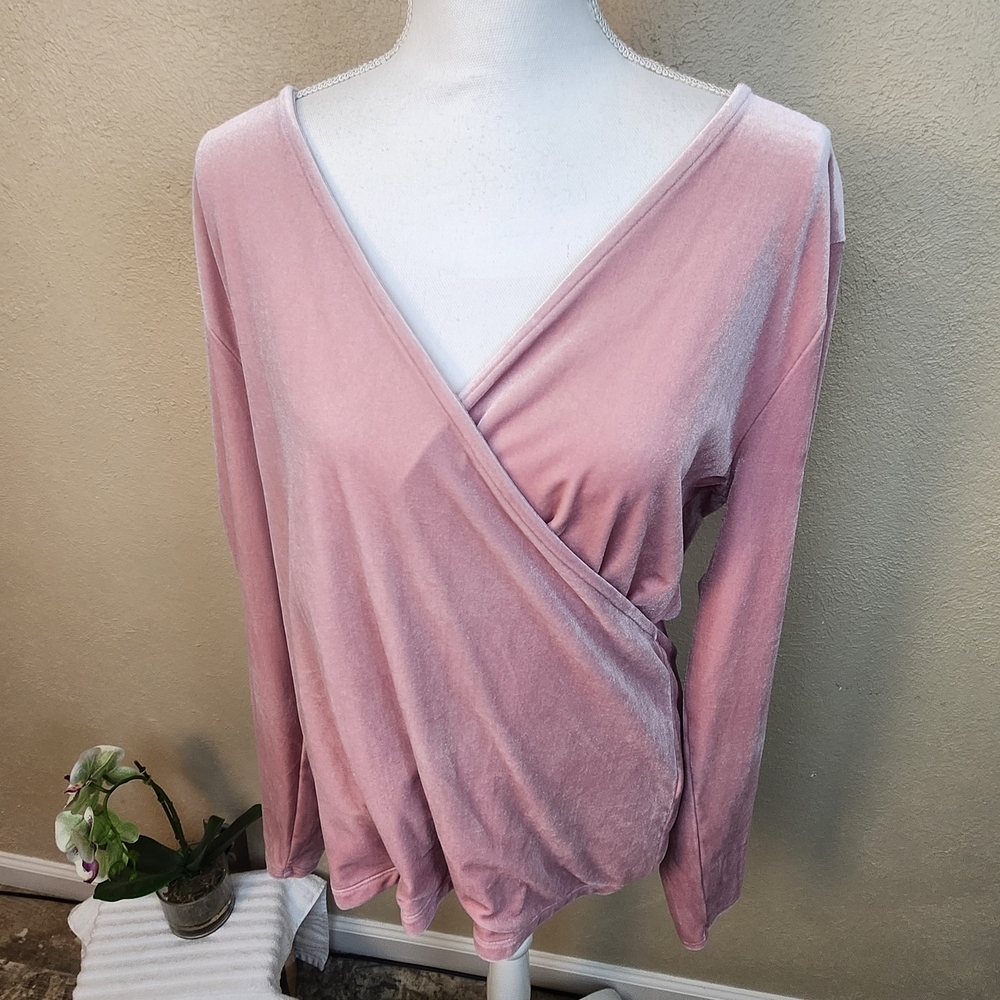 J. Crew Merchantile Soft Pink Faux Wrap Velvet Top XL (8037)